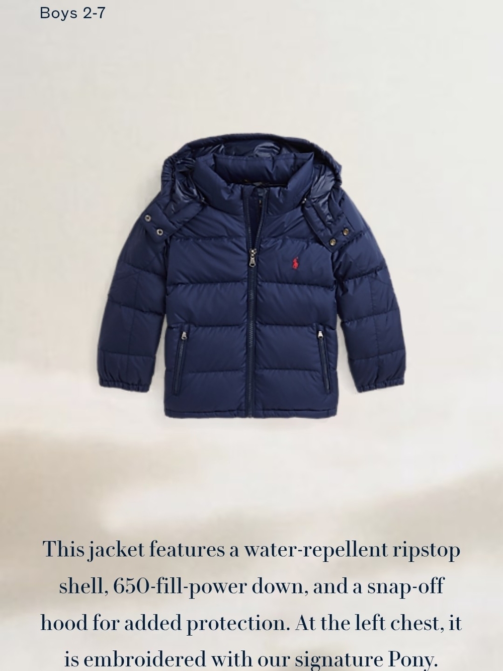 Ralph Lauren Boys Navy Puffer Jacket with Hood